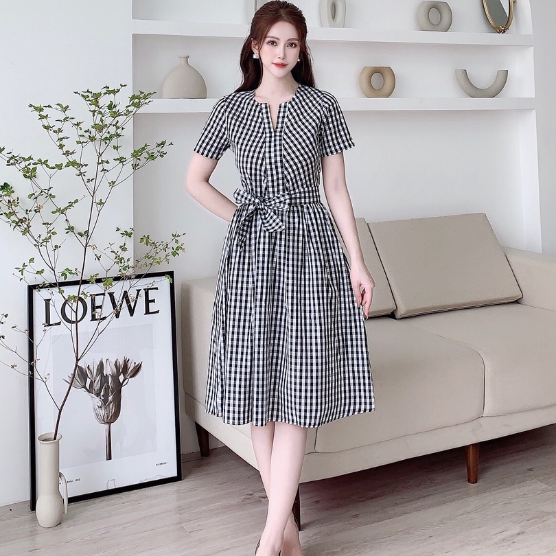 VÁY THIẾT KẾ KẺ ĐEN CARO HÀN QUỐC V67