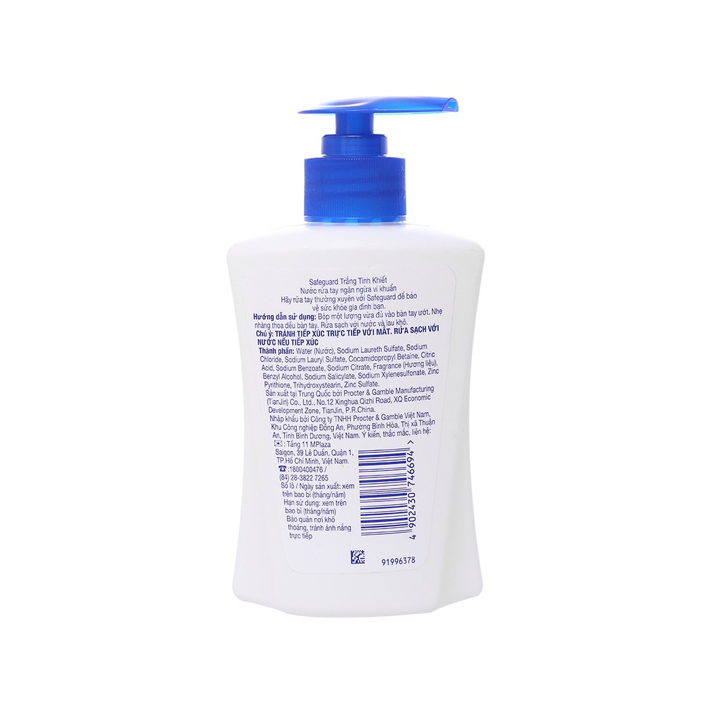 Nước rửa tay ngăn ngừa vi khuẩn Safeguard trắng tinh khiết chai
