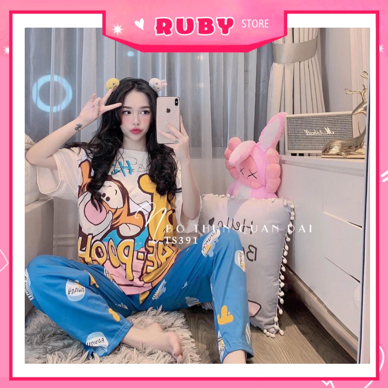 Bộ hoạt hình Cartoon form rộng chất đẹp Free Sz Dưới 60KG ❤ Set bộ thun mỏng mát mặc nhà thu đông QC ❤