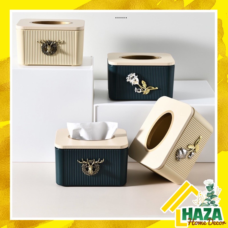 Hộp đựng giấy ăn đầu hươu cao cấp, Hộp khăn giấy nhựa giấy rút bàn ăn phòng khách decor nhà cửa [Haza.Home decor]