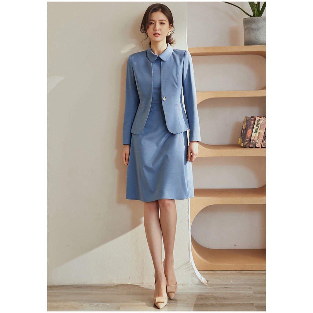 Áo vest công sở + Đầm chữ A cổ sơ mi
