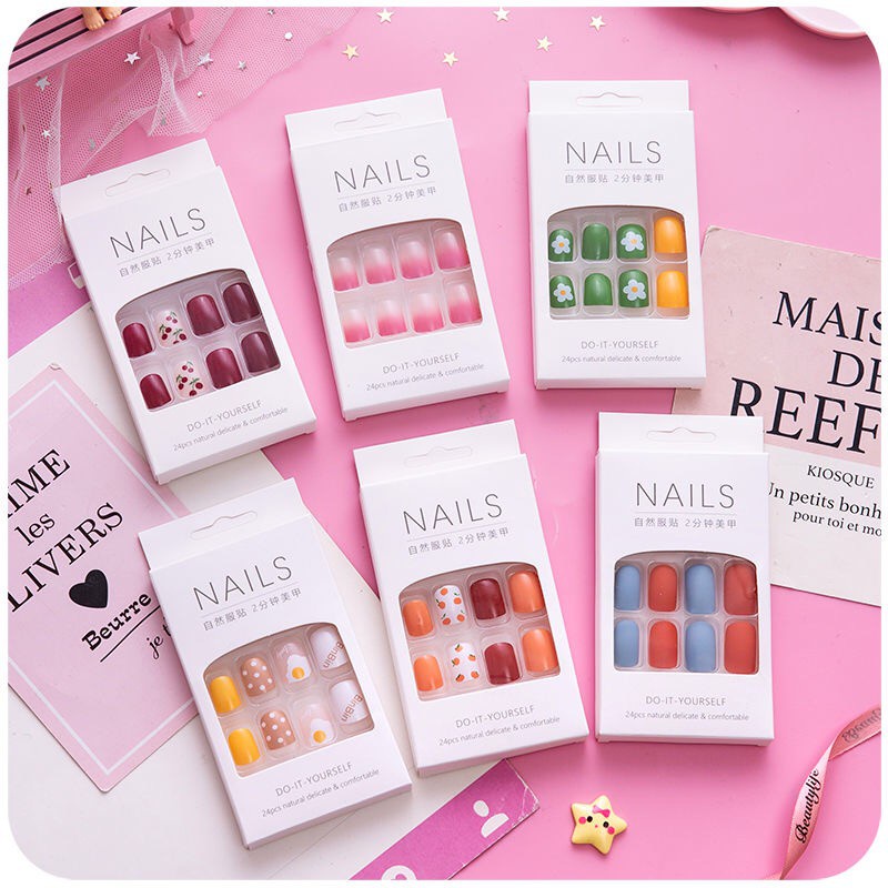 Fake nails/24pcs/box/complete fashion fake nails/wearable fake nail stickers/waterproof durable nail art stickers/multifunctional light manicure/manicure/accessories fashion accessories/nail accessories