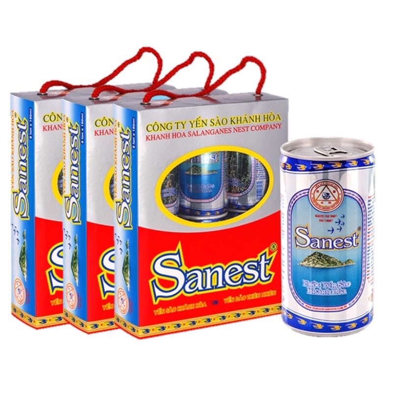 Hộp 6 lon nước yến Khánh Hoà sanest có đường và không đường