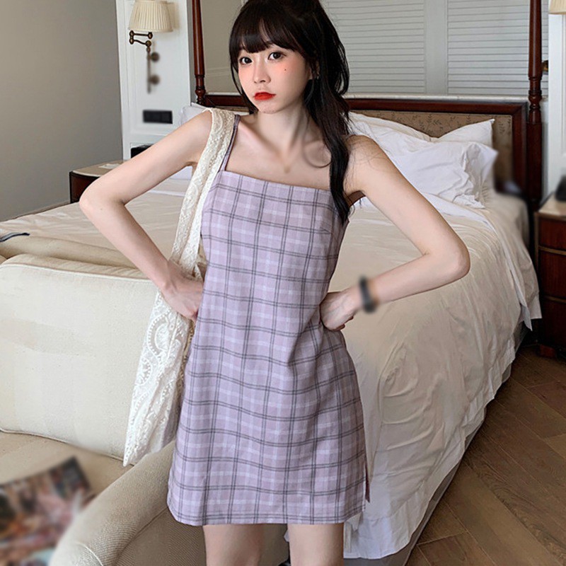 Đầm Hai Dây Kẻ Sọc Caro Xinh Xắn Cho Nữ