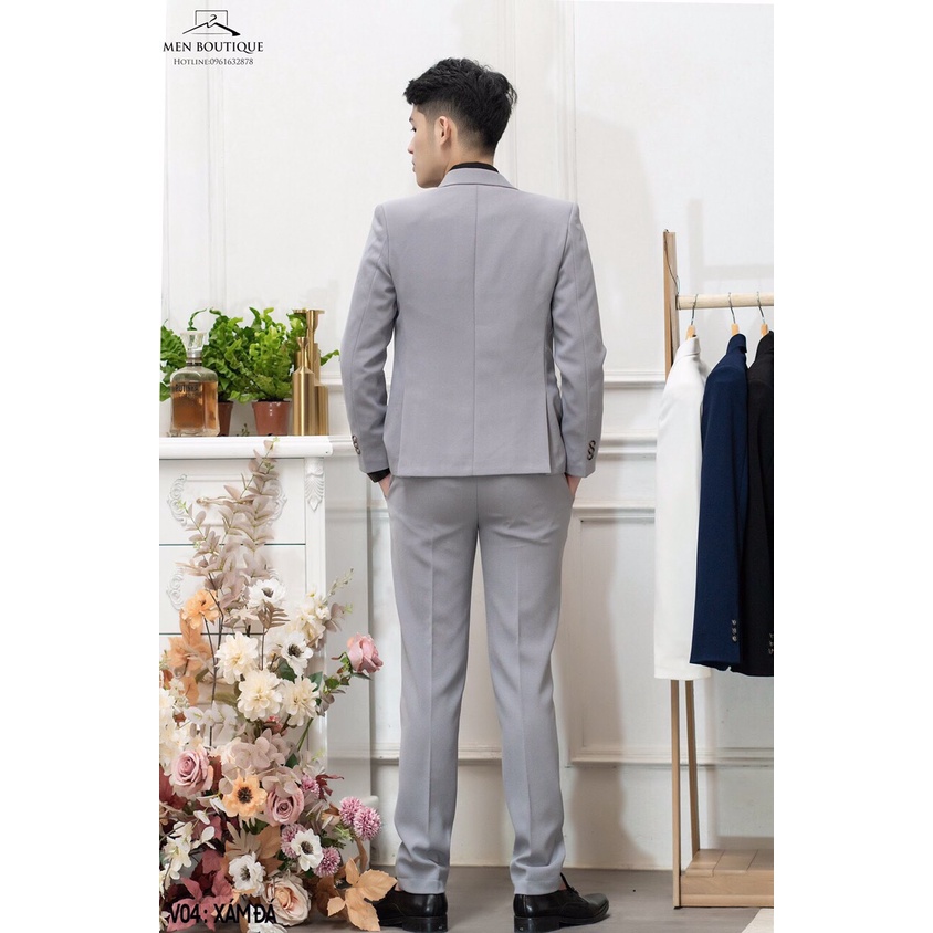 Bộ vest nam màu xám đá cao cấp, vest cưới, vest Hàn Quốc