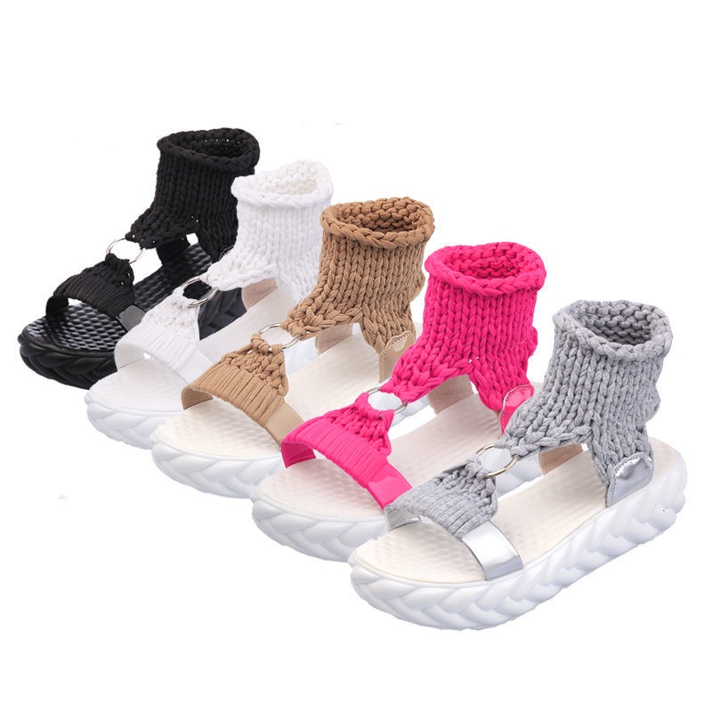 Xăng đan Đế Dày Bằng Xốp Dệt Kim Khóa Tròn Size Lớn Mẫu Mới Năm 2021 Thời Trang Mùa Hè Cho Nữ