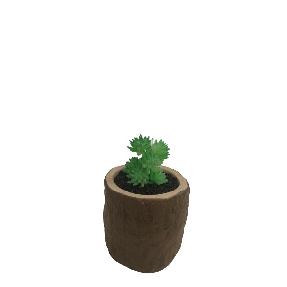 Cây Sen Đá mini nhân tạo Wooden Pot cao 12-15 cm tặng kèm chậu Concrete giả gỗ