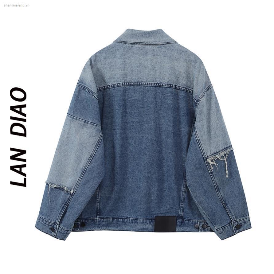 Áo khoác denim phối màu tương phản dáng rộng thời trang xuân thu cho nữ