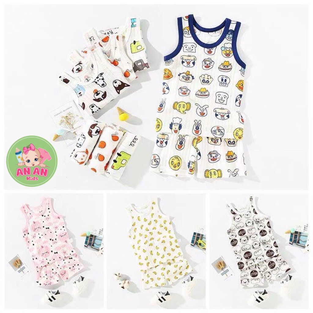 COMBO 3 Bộ Ba Lỗ Cotton Giấy Hoạ Tiết Ngộ Nghĩnh Cho Bé