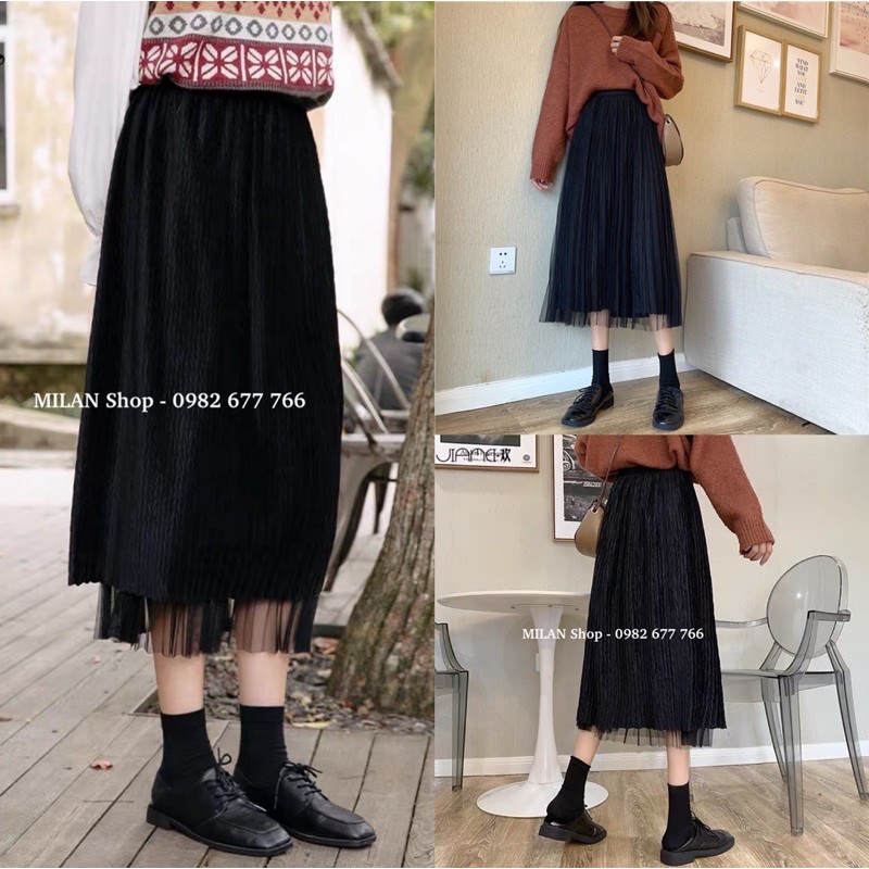 Chân váy xếp ly mặc được 2 mặt chất nhung & vải Quảng Châu | BigBuy360 - bigbuy360.vn