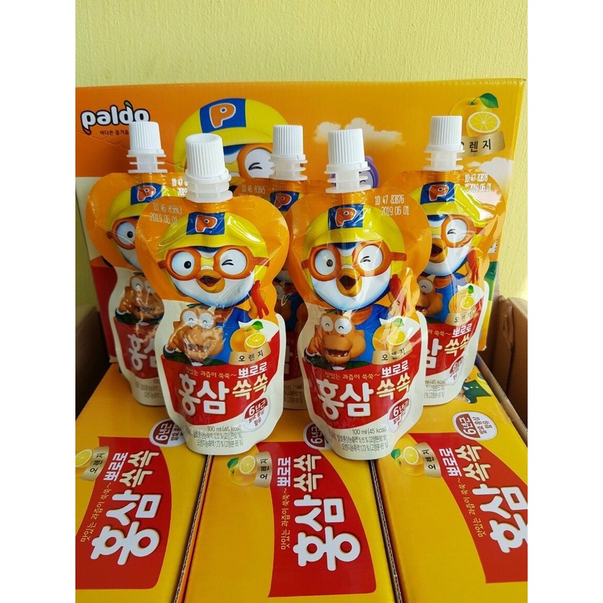 Hộp 10 Túi Nước Hồng Sâm Pororo Paldo Hàn Quốc Các Vị