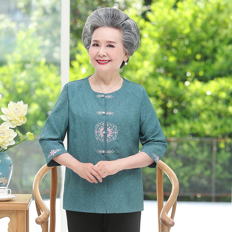 (CÓ SẴN) Áo cổ tàu hoa giữa lửng tay cho bà cho mẹ đồ trung niên mùa xuân hè áo cho bà già ĐI CHƠI