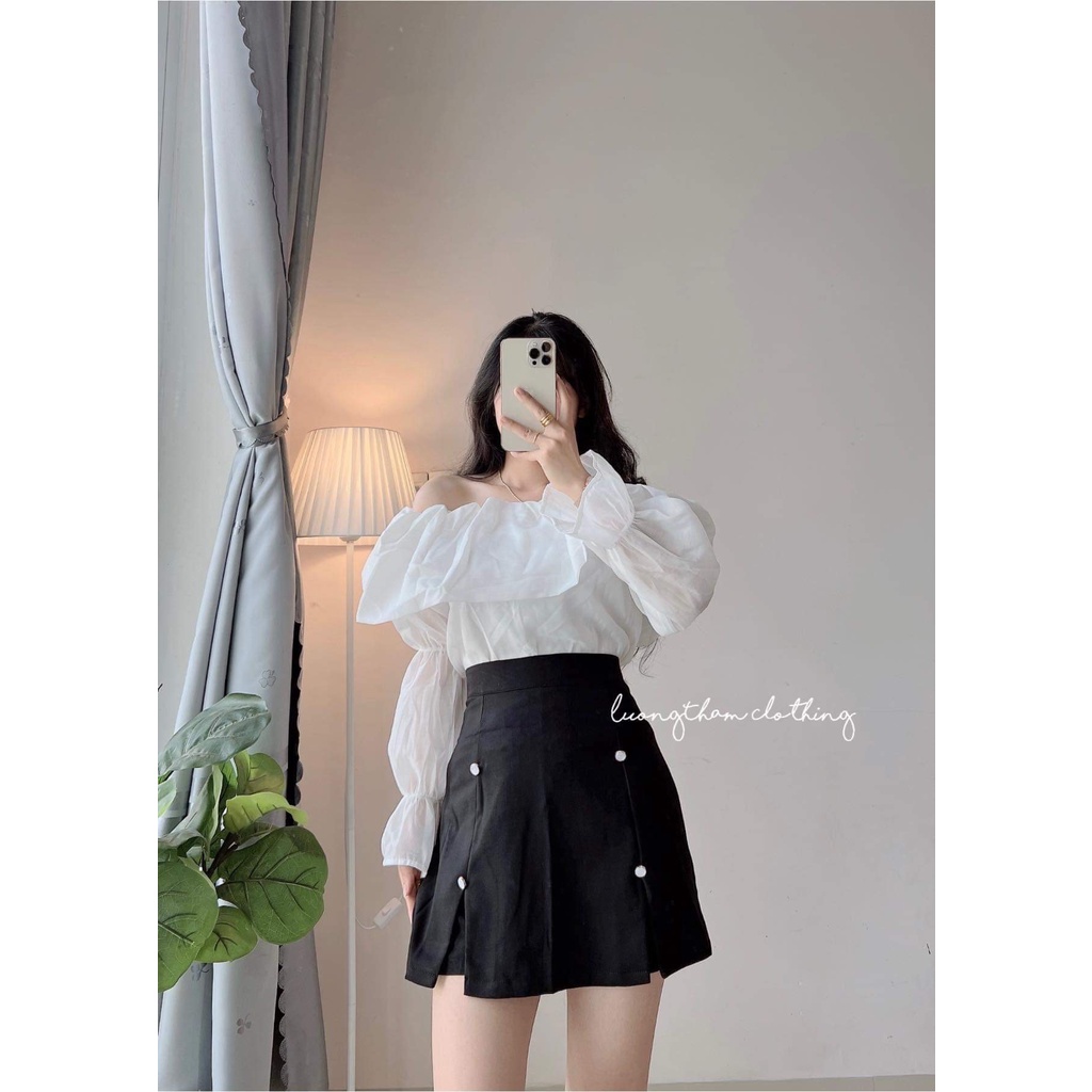 Áo trễ vai tay phồng kiểu nữ dáng babydoll - Áo bánh bèo trễ vai tiểu thư siêu xinh