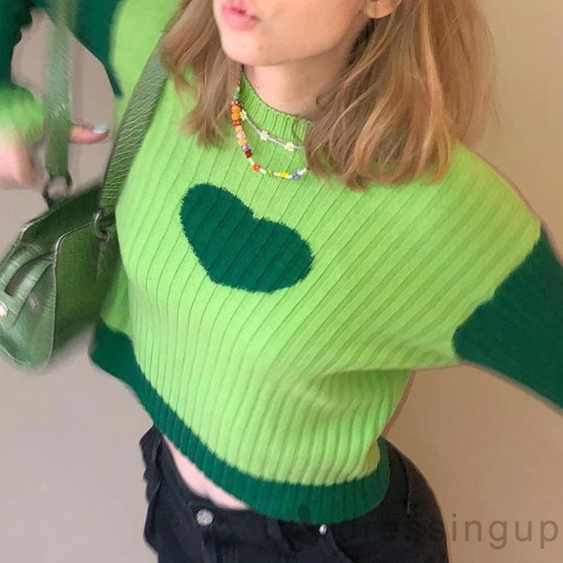 Đầm Sweater Tay Dài Cổ Tròn Dáng Rộng Phối Màu Tương Phản Thời Trang Cho Nữ