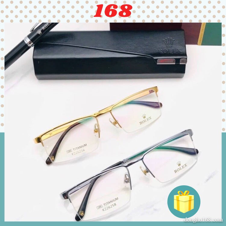 Gọng Kính Nam, R.OLEX, Gọng Kính Kim Loại, mạ vàng 18k, tặng kèm bút, hộp gỗ, ví da và khăn lau, bảo hành 12 tháng