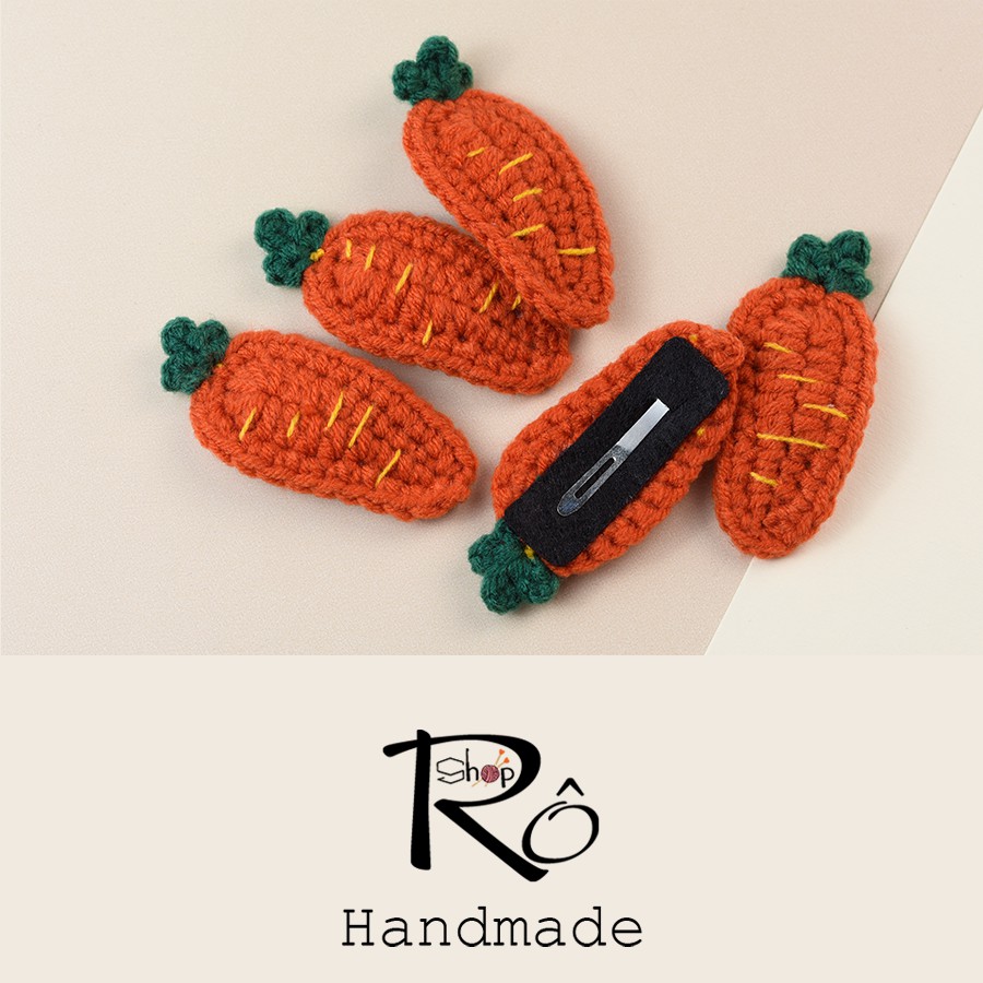 Cặp tóc xinh hình cà rốt, kẹp tóc len Handmade 5.5cm[Hàng sẵn- Ảnh thật]
