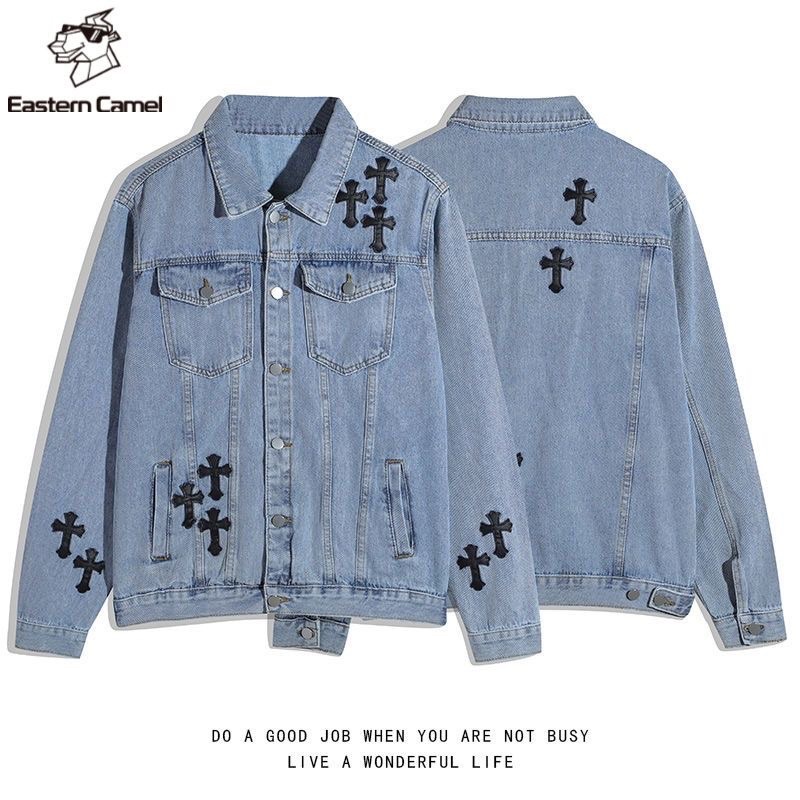 Áo khoác jean Denim hoạ tiết thánh giá thêu hottrend phong cách Hàn Quốc 2022