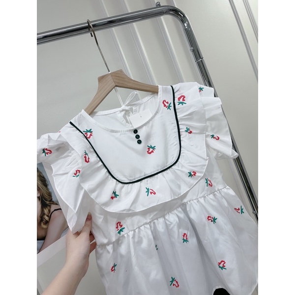 Set Áo Bèo Cánh Tiên Hoạ Tiết Hoa Chìm Phối Sooc Xanh