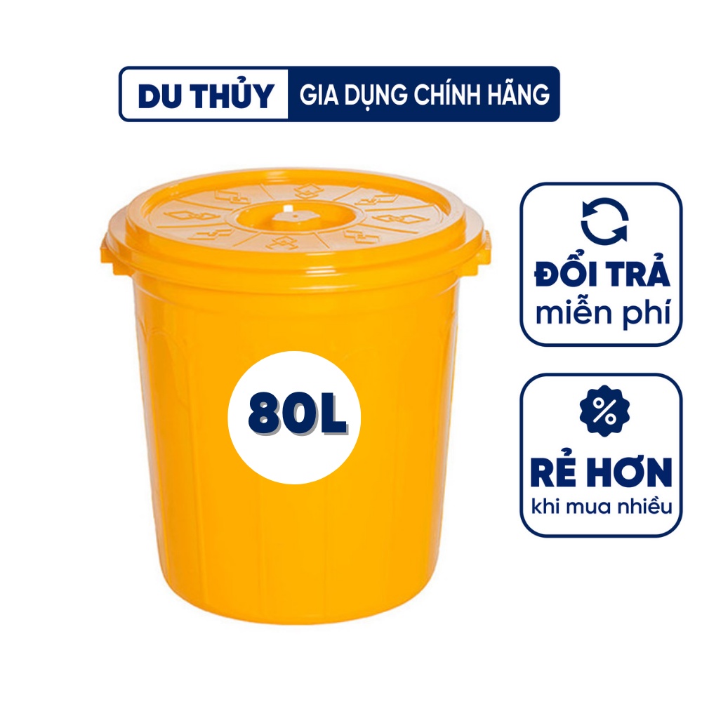 Thùng nhựa đựng nước, đựng gạo 80L, đường kính 52.5cm - cao 53cm, có nắp, có quai xách, nhựa PP chính phẩm bền chắc