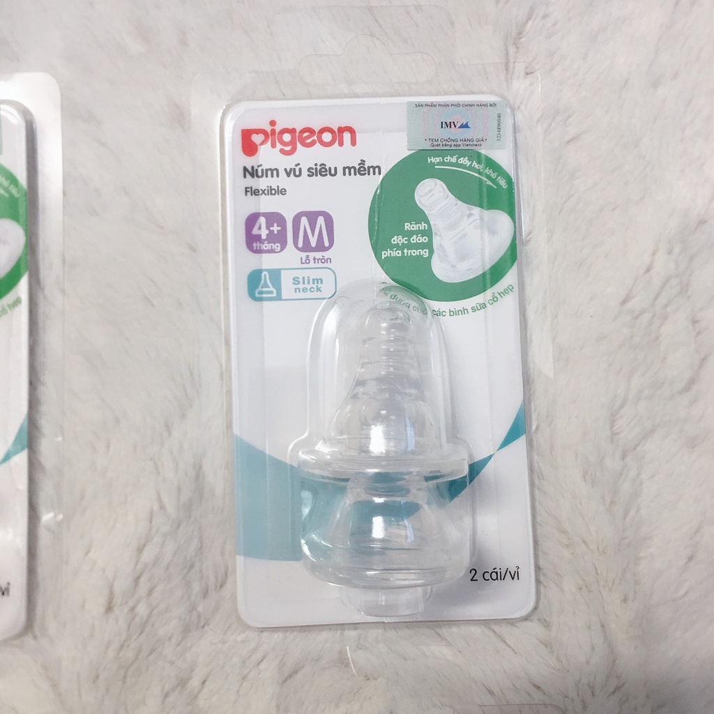 Núm ty Pigeon silicon cổ thường/cổ rộng siêu mềm plus đủ size - 2 cái / vỉ
