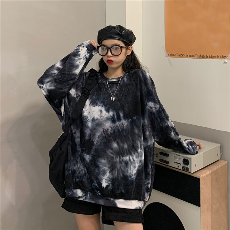 Áo Thun Nữ Tay Dài Cổ Tròn In Họa Tiết Màu Gradient Phong Cách Hip Hop