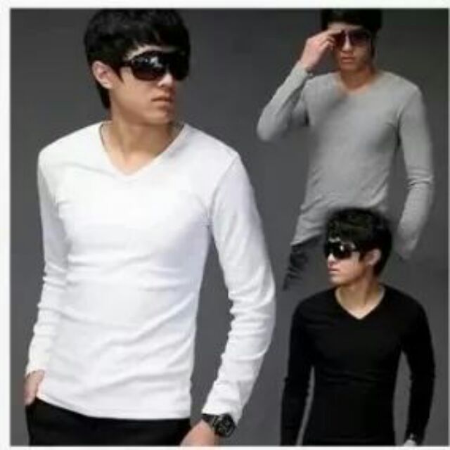 Áo thun cổ tim tay dài nam - CT02