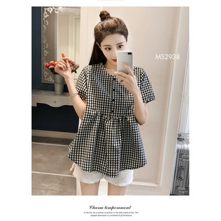 Áo bầu babydoll caro đen