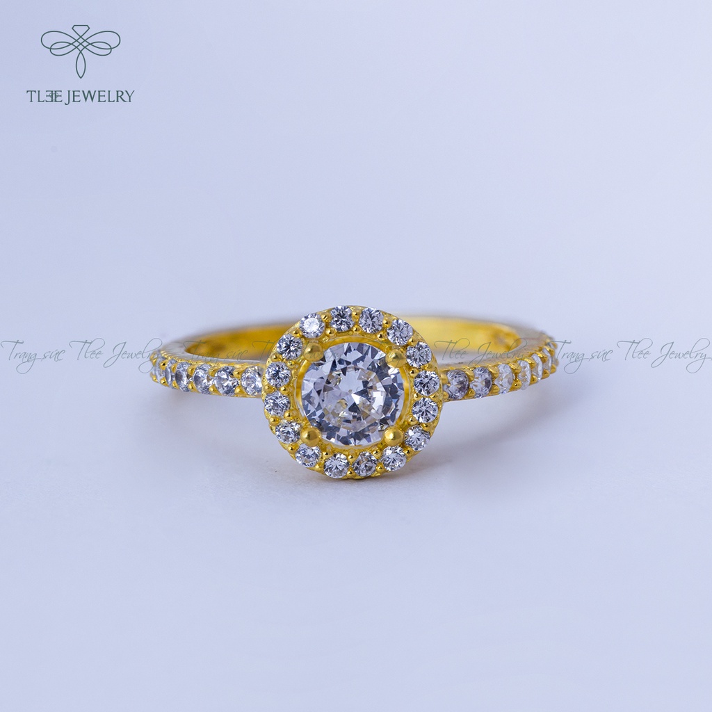 Nhẫn bạc nữ TLEE đá tròn mạ vàng 14k sang trọng NCJ A0131