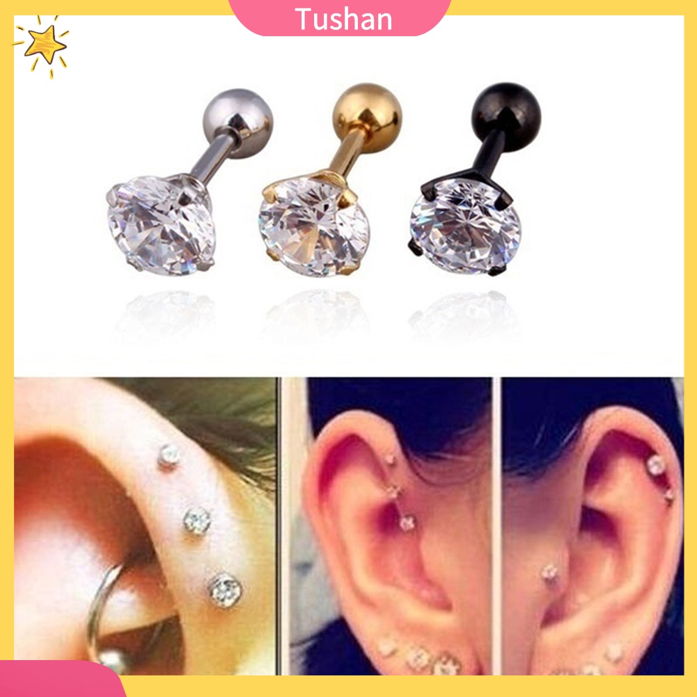 Bông tai đinh tán bằng thép titan đính zirconia cho unisex