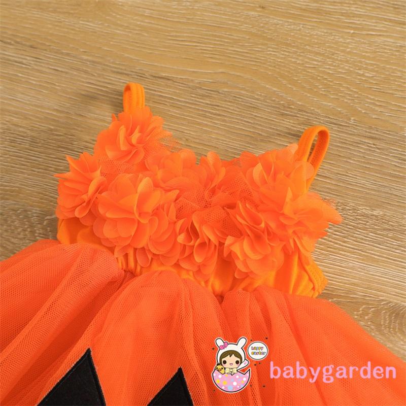 Đầm Công Chúa Hai Dây Phối Lưới Họa Tiết Đường Vân Hoa / Dấu Viền Trước Dịp Halloween Cho Bé Gái 6 Tháng-4 Tuổi