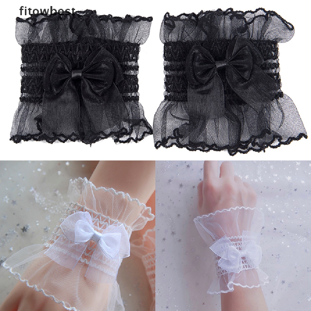 1 Cặp Găng Tay Ống Loe Mỏng Xếp Ly Giả Phối Bèo Cột Nơ Thời Trang Cho Nữ