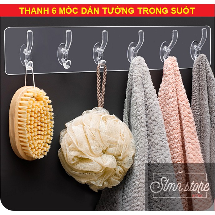 Thanh dẻo 6 móc treo đồ dán tường nhà tắm, nhà bếp tiện lợi. Slmn_THANHDEO_6moc