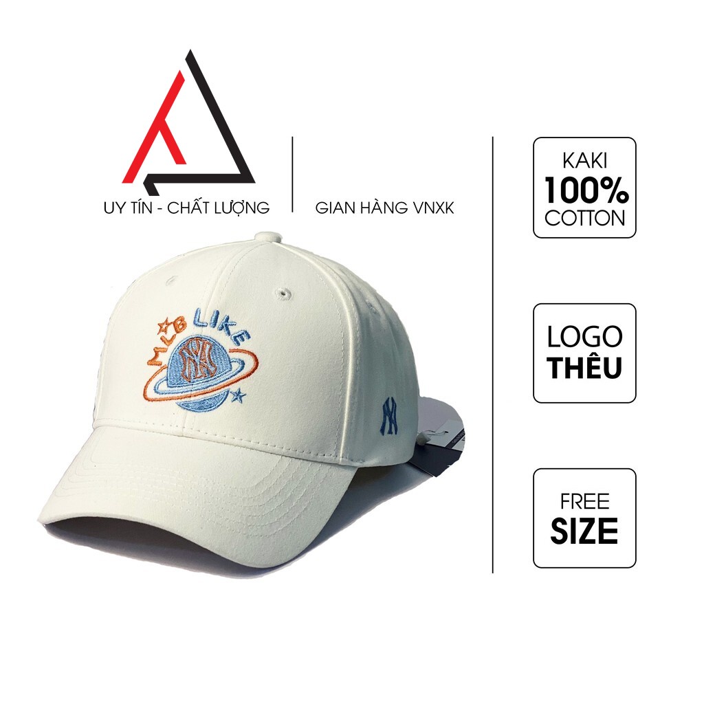 Nón kết mũ NY trắng logo trái đất thêu tinh tế Free size VK003