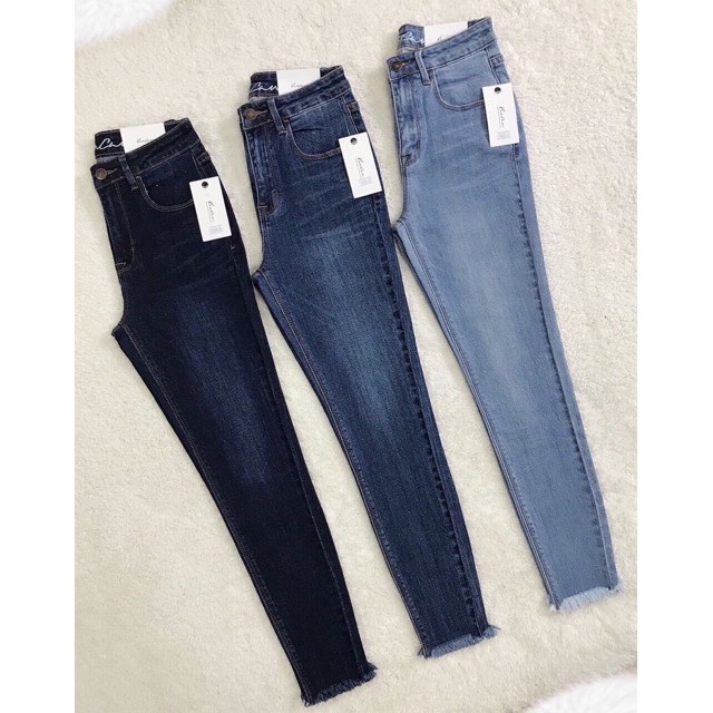 Quần jeans skinny dài 9 tấc tua trơn KC lưng cao co giãn