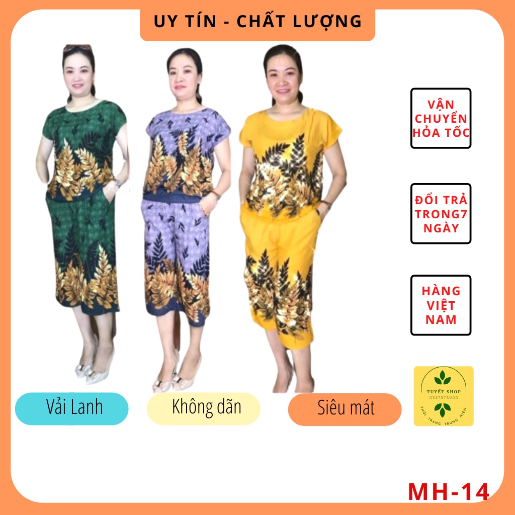 Bộ Đồ Lanh Sớ Chân Hoa Quần Lửng Ống Rộng - Bộ Lanh Chung Niên Cho Các Bà Các Mẹ