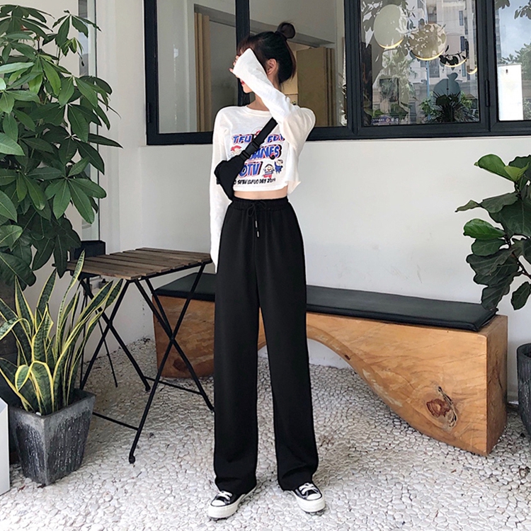SUXI Quần dài ống rộng lưng cao phong cách Hàn Quốc hợp thời trang