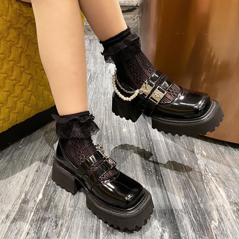 GIÀY DA LOLITA PHỐI PHỤ KIỆN KIM LOẠI CAO CẤP ĐẾ CAO