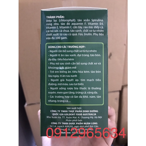Viên hữu cơ xanh bổ sung chất xơ tự nhiên cho cơ thể khoẻ mạnh 100gr chính hãng