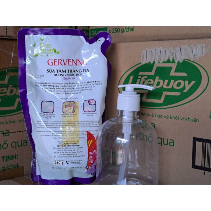 Sữa tắm túi 380g GERVENE tặng kèm Bình chiết