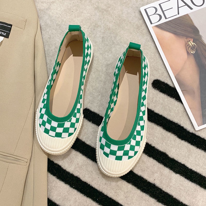 Giày Búp Bê Vải Lưới Họa Tiết Caro Thời Trang Nữ Tính