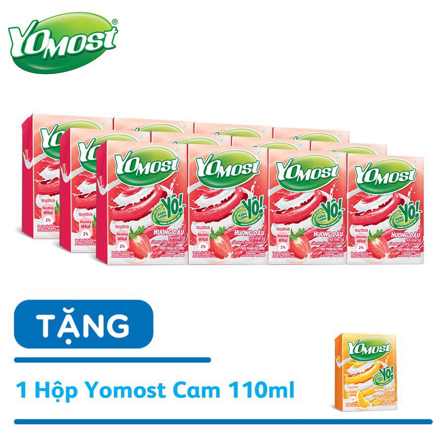 [Tặng 1 hộp Yomost vị cam khi mua 3 lốc]Sữa Yomost hương dâu 110ml