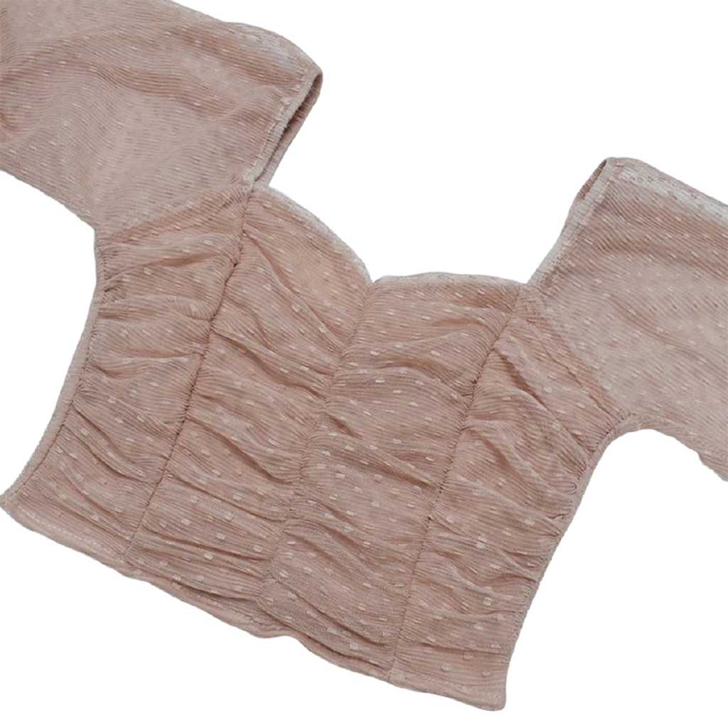 Áo Chiffon Nữ Tay Dài Phối Lưới Chấm Bi Thời Trang