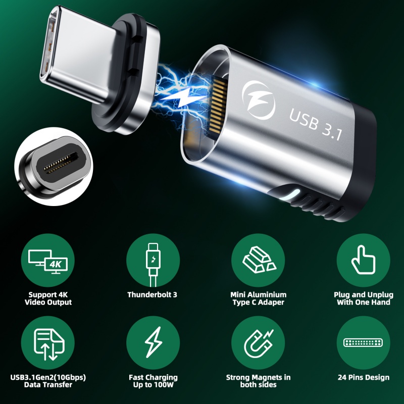 Bộ chuyển đổi Fonken có nam châm sạc nhanh 100W USB C 24 chân Type C QC 4.0