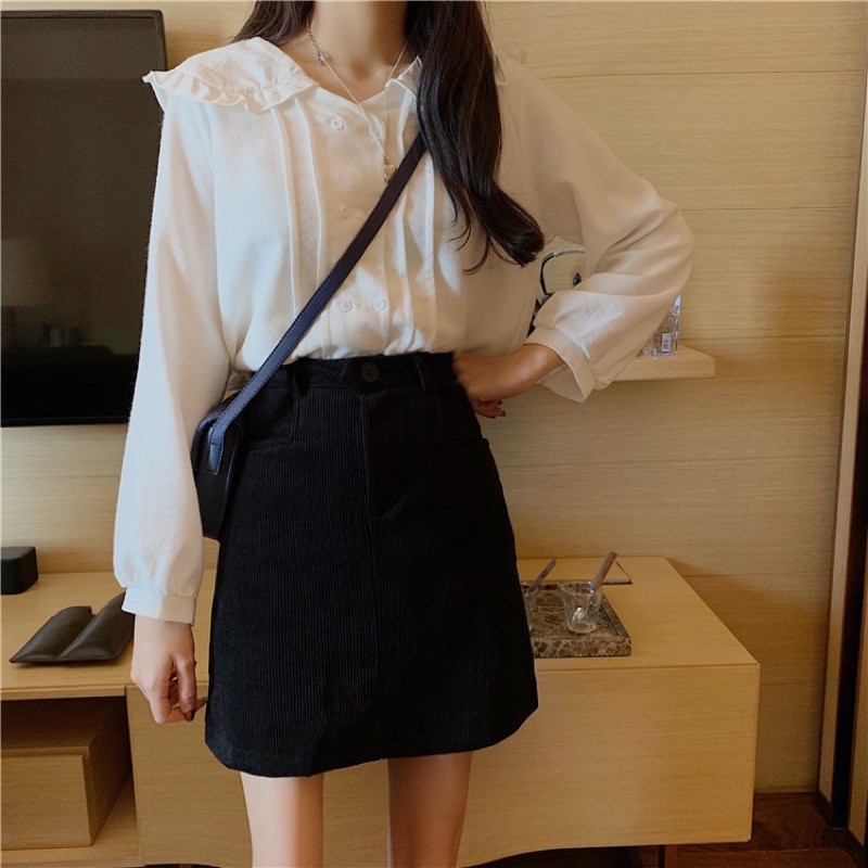 [ Mã FAGREEN55 giảm 10% tối đa 30K đơn 99K] Chân váy chất nhung phong cách vintage có sẵn | BigBuy360 - bigbuy360.vn