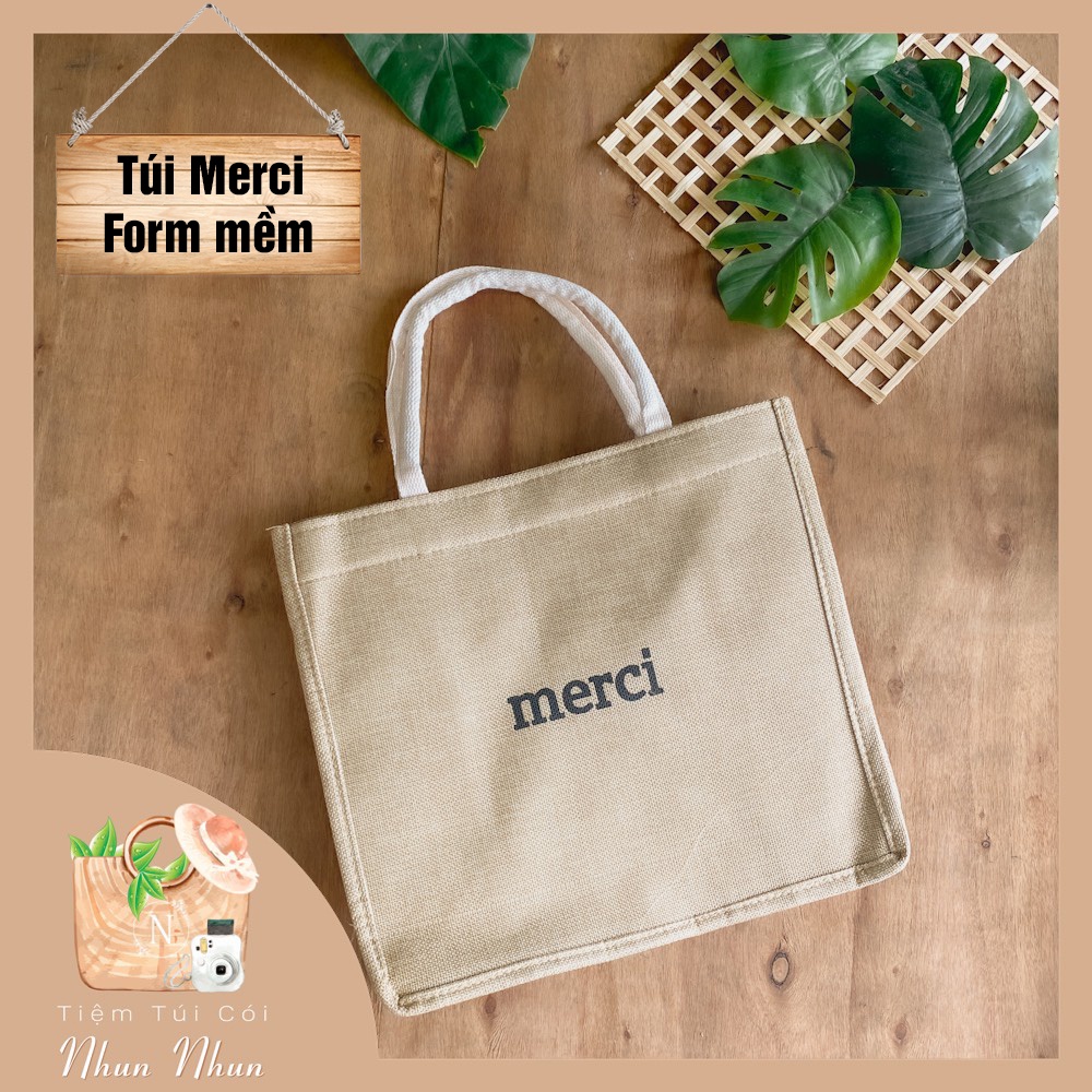 Túi cói chữ merci đi biển , đi du lịch