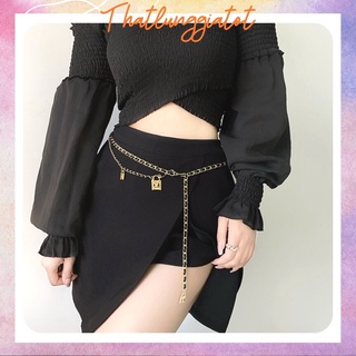 Đai váy xích kim loại đan da phối blazer, đầm thắt eo cá tính DV100 - Thắt Lưng Giá Tốt