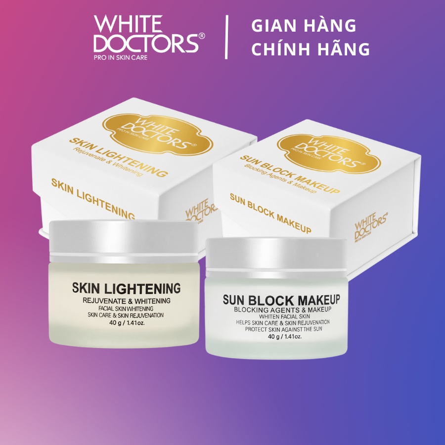 Bộ đôi dưỡng trắng da mặt White Doctors - Skin Lightening 40g & Sun Block Makeup 40g