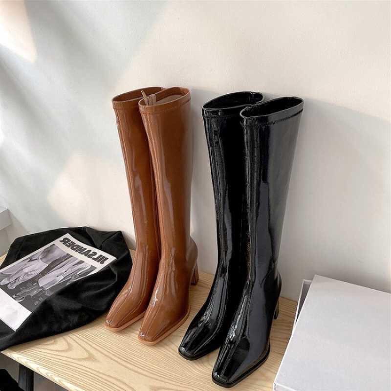 Pass thanh lý Boot/ giày bốt da bóng cổ cao lót lông màu đen sz 35
