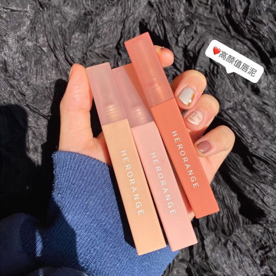 Son Kem Lì ❤️𝑭𝒓𝒆𝒆𝒔𝒉𝒊𝒑❤️ Son Kem Lì HERORANGE Thân Vuông Nội Địa Trung Chính Hãng