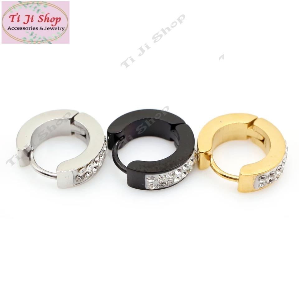 BÔNG TAI INOX KHOEN TRÒN BẢNG VUÔNG ĐÍNH ĐÁ ĐẸP KHÔNG ĐEN
